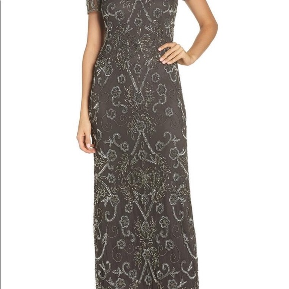 Formal beaded gown PISSARO NiGHTS 12 mother Bride Groom dress worn once CARBON - Picture 7 of 12